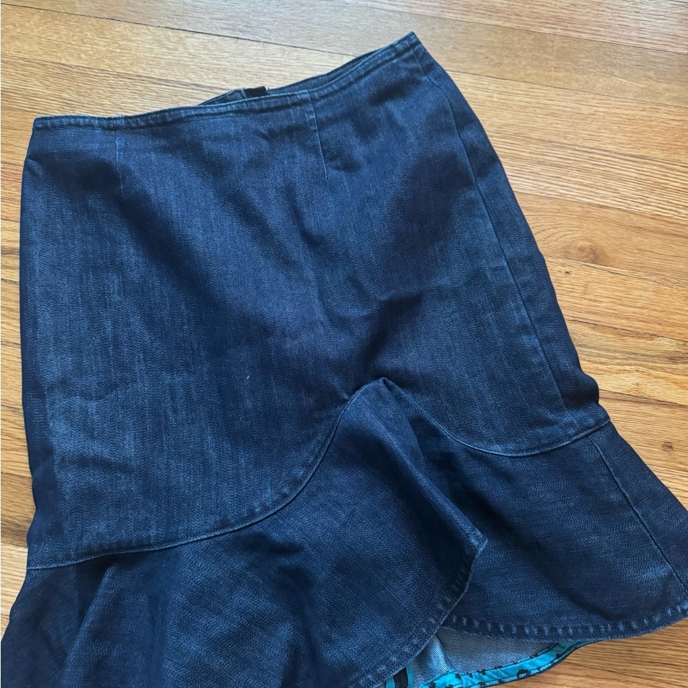 Leifsdottir Dark Blue Asymmetrical Denim Skirt with Ruffle size 2 - Picture 2 of 10